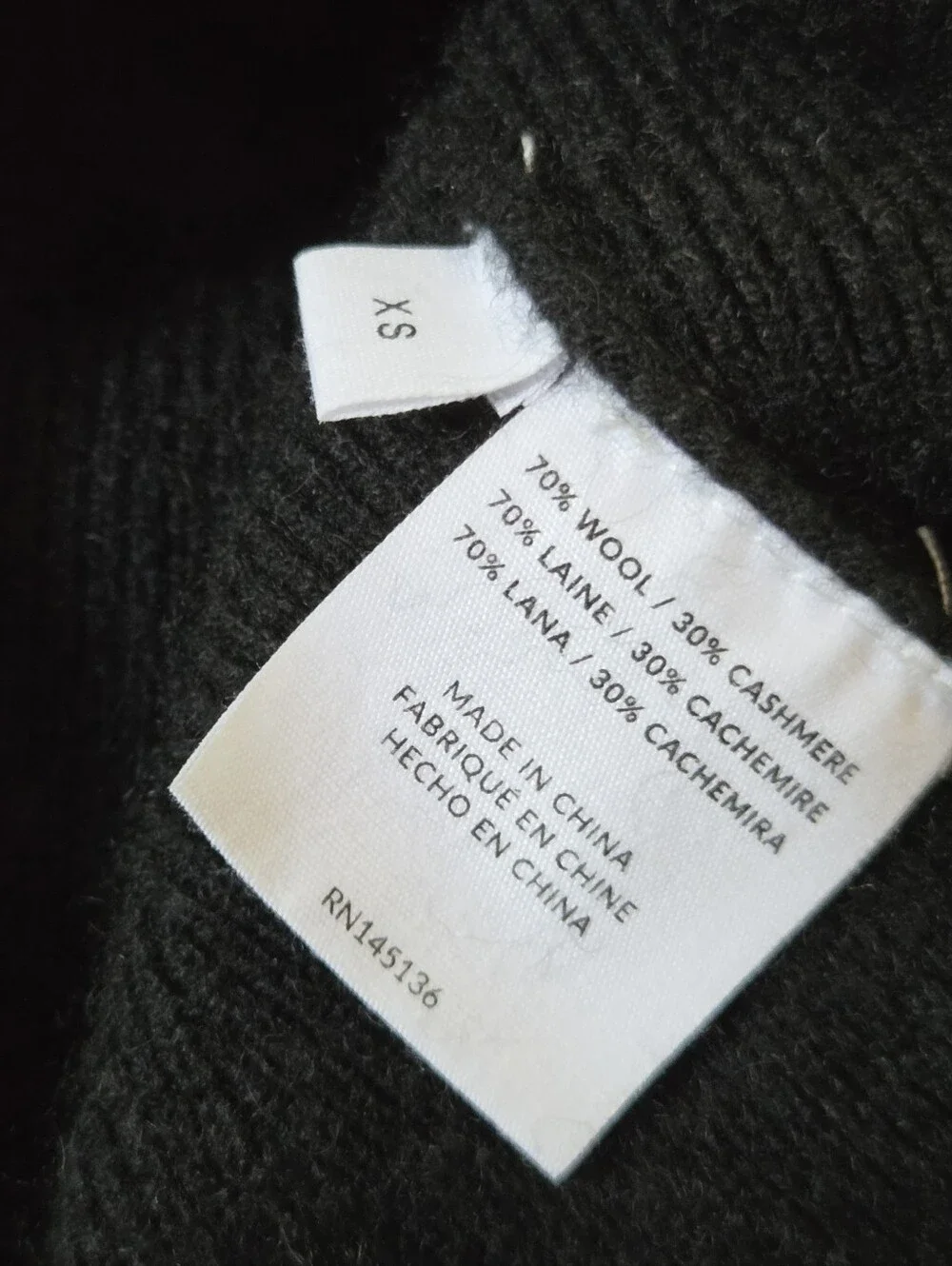 NAADAM Wool Cashmere Black Square-Neck Knit Cardigan